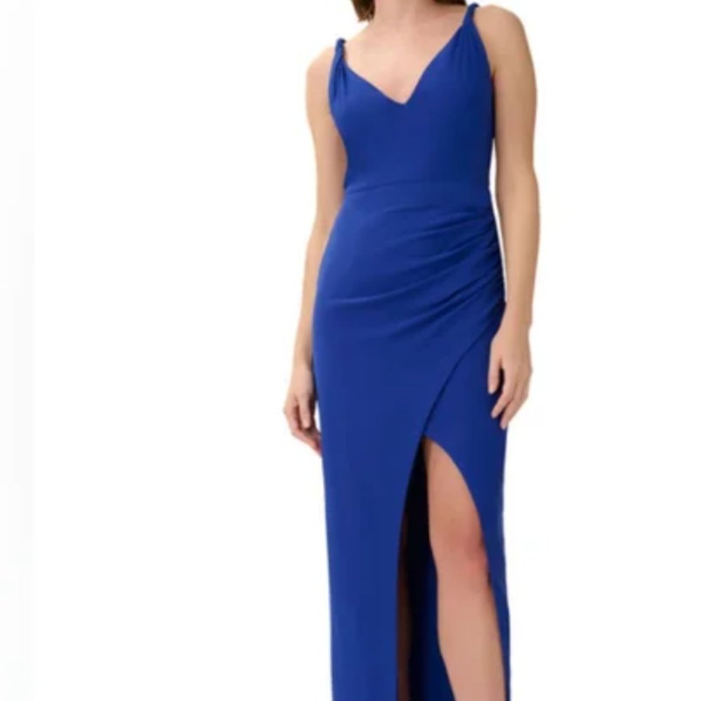 AIDAN BY AIDAN MATTOX Women's Spaghetti-Strap Ruched Gown - Blue Size 10